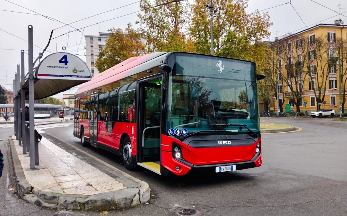 Shuttle bus at Modena stop for Ferrari Museums service.