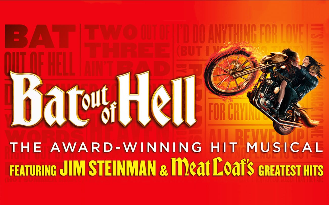 Bat Out Of Hell musical poster with motorcycle and fire effects
