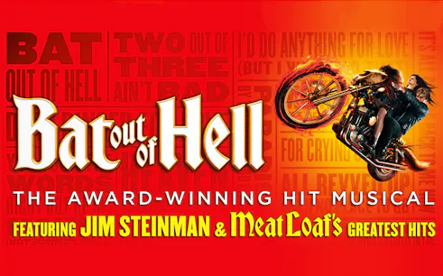 Bat Out Of Hell musical poster with motorcycle and fire effects