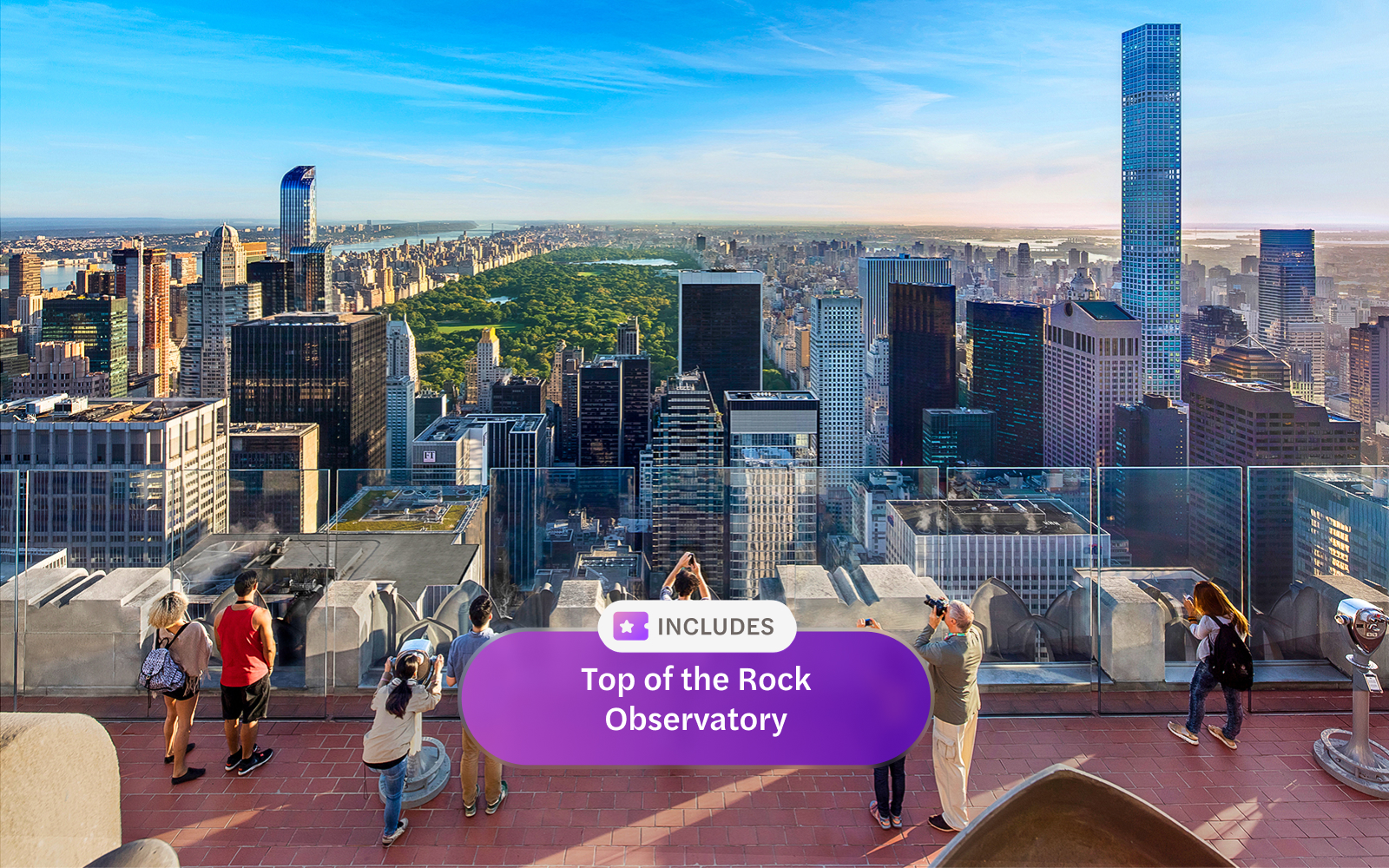 Top of the Rock Observatory view of New York City skyline and Central Park.