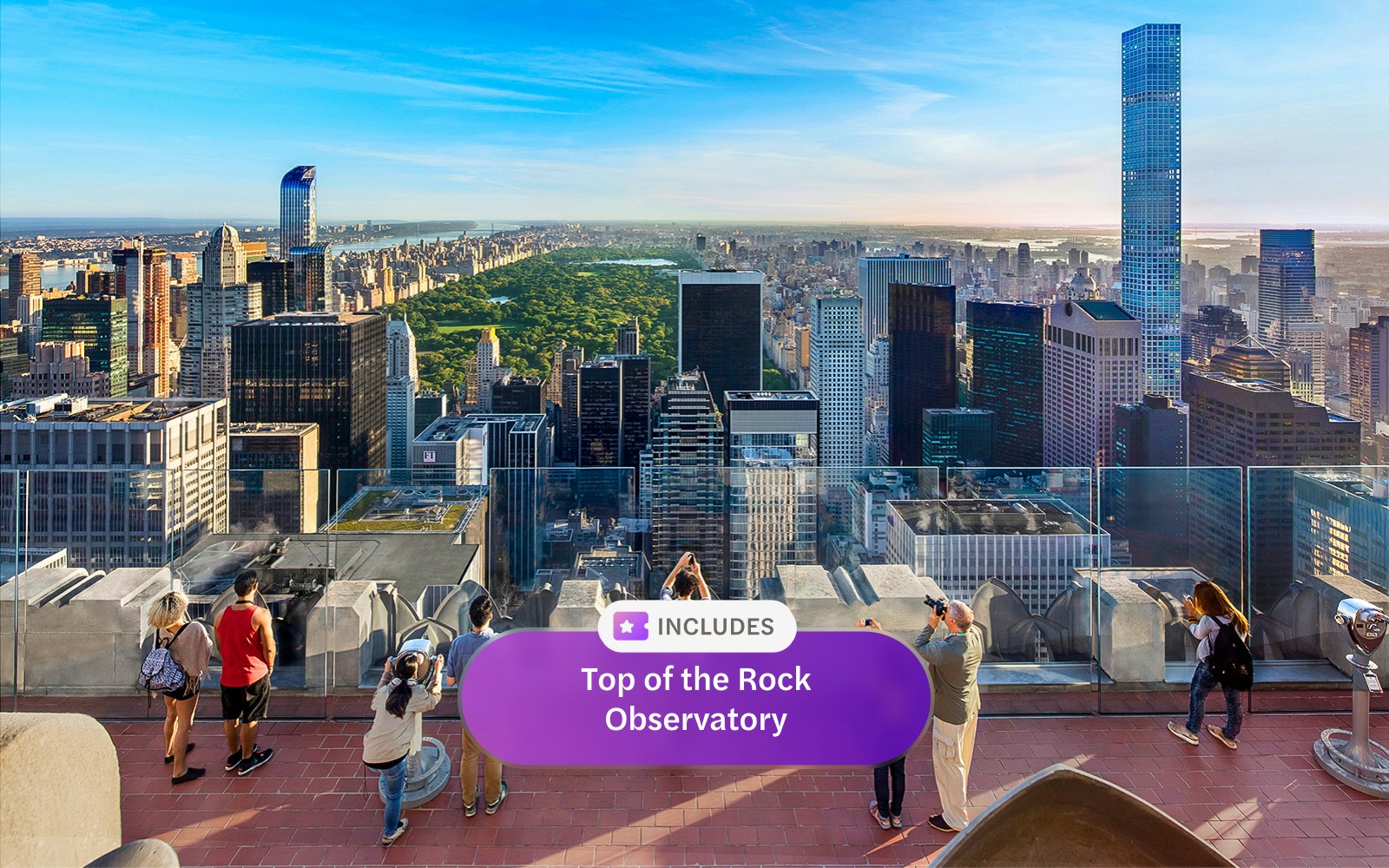 Top of The Rock Observatory view of New York City skyline with Go City New York Explorer Pass.