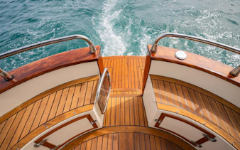 Cruise boat deck overlooking the sea on an Amalfi Coast tour.