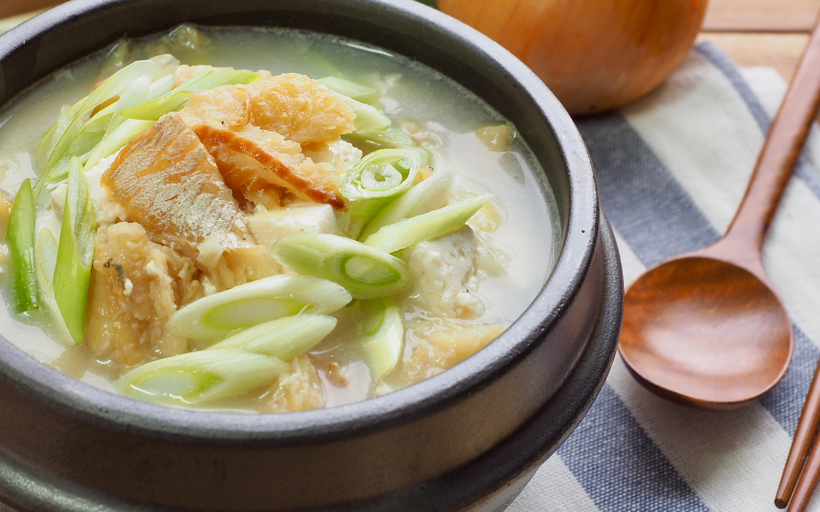 Dried pollock soup served in a bowl