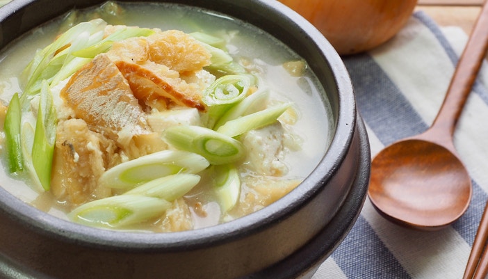 Dried pollock soup served in a bowl