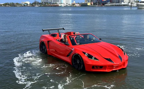 Red jetcar on the Nile River during Cairo adventure tour.