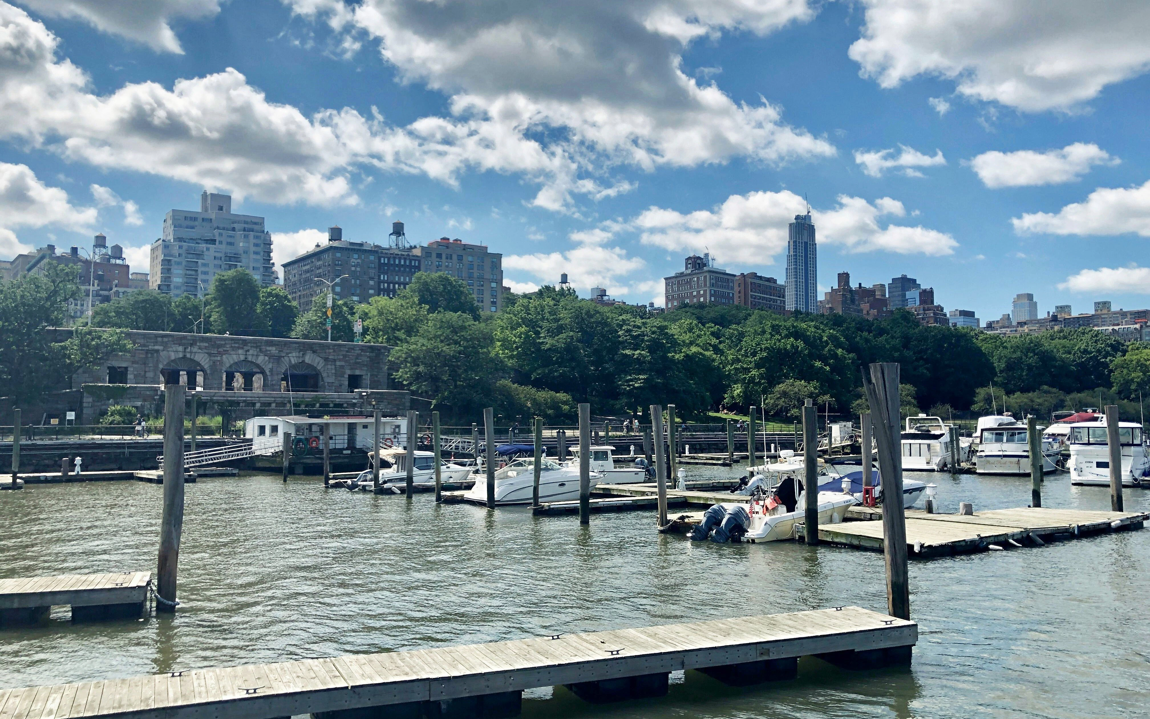 Boats docked at 79th Street Boat Basin on the Hudson River, Upper West Side, New York.