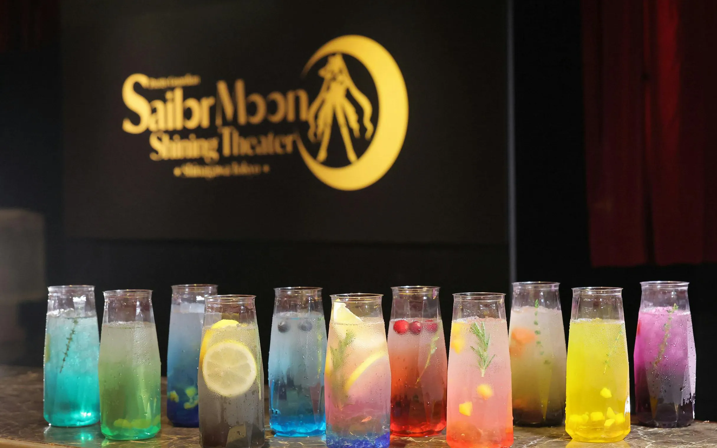 Colorful drinks at Pretty Guardian Sailor Moon Musical, Shining Theater Shinagawa Tokyo.
