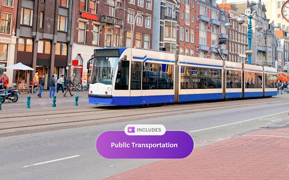 Tram in Amsterdam city center, part of I Amsterdam City Card public transportation.