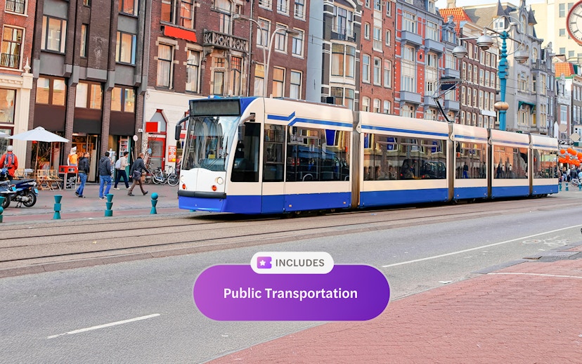 Tram in Amsterdam city center, part of I Amsterdam City Card public transportation.