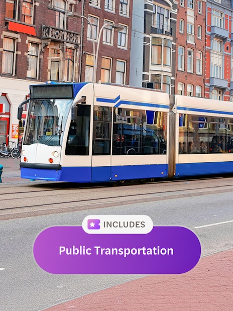 Tram in Amsterdam city center, part of I Amsterdam City Card public transportation.