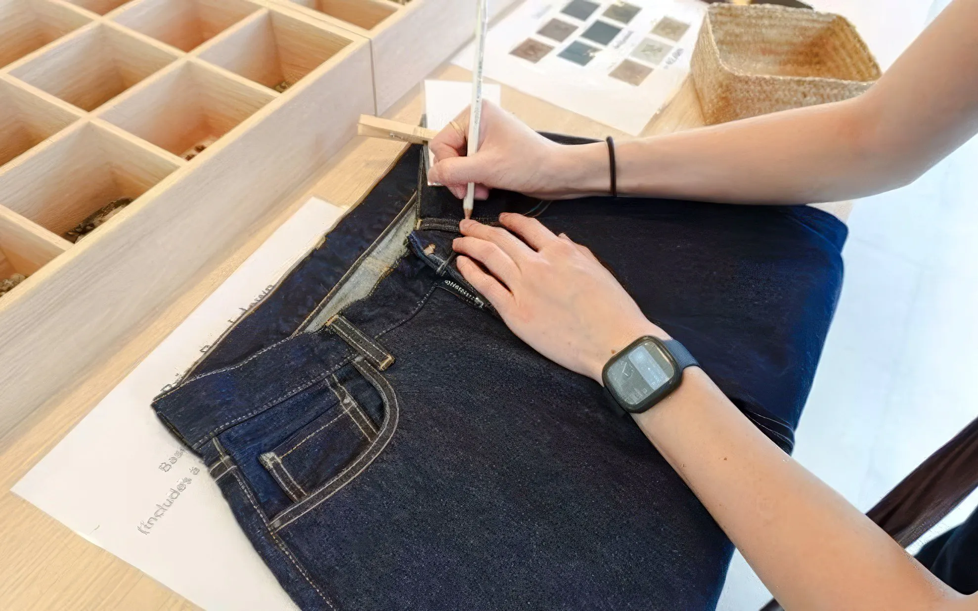 Crafting denim jeans by hand at Harajuku, Tokyo.