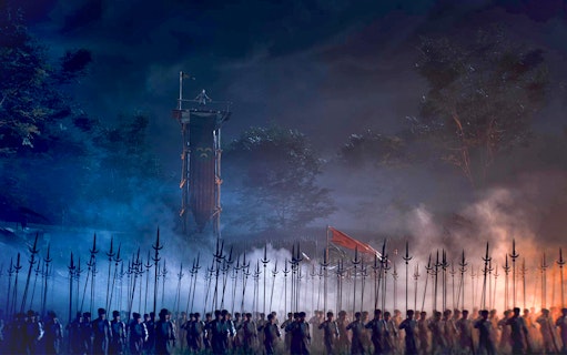 Nighttime scene of soldiers with spears and flags in Istanbul, part of Legends of Istanbul tour.