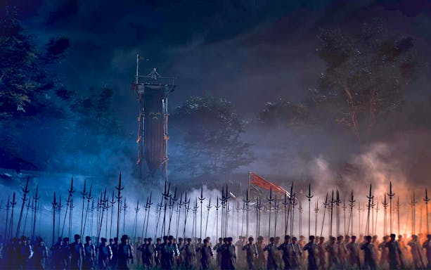 Nighttime scene of soldiers with spears and flags in Istanbul, part of Legends of Istanbul tour.