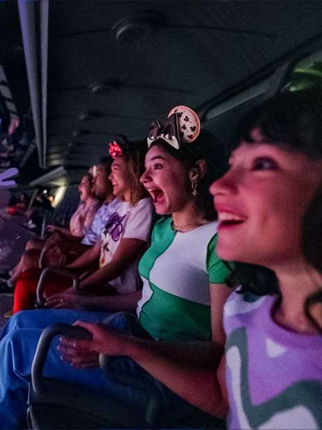 Guests enjoying fireworks from a ride at Mickey's Not-So-Scary Halloween Party, Walt Disney Resort, Orlando.