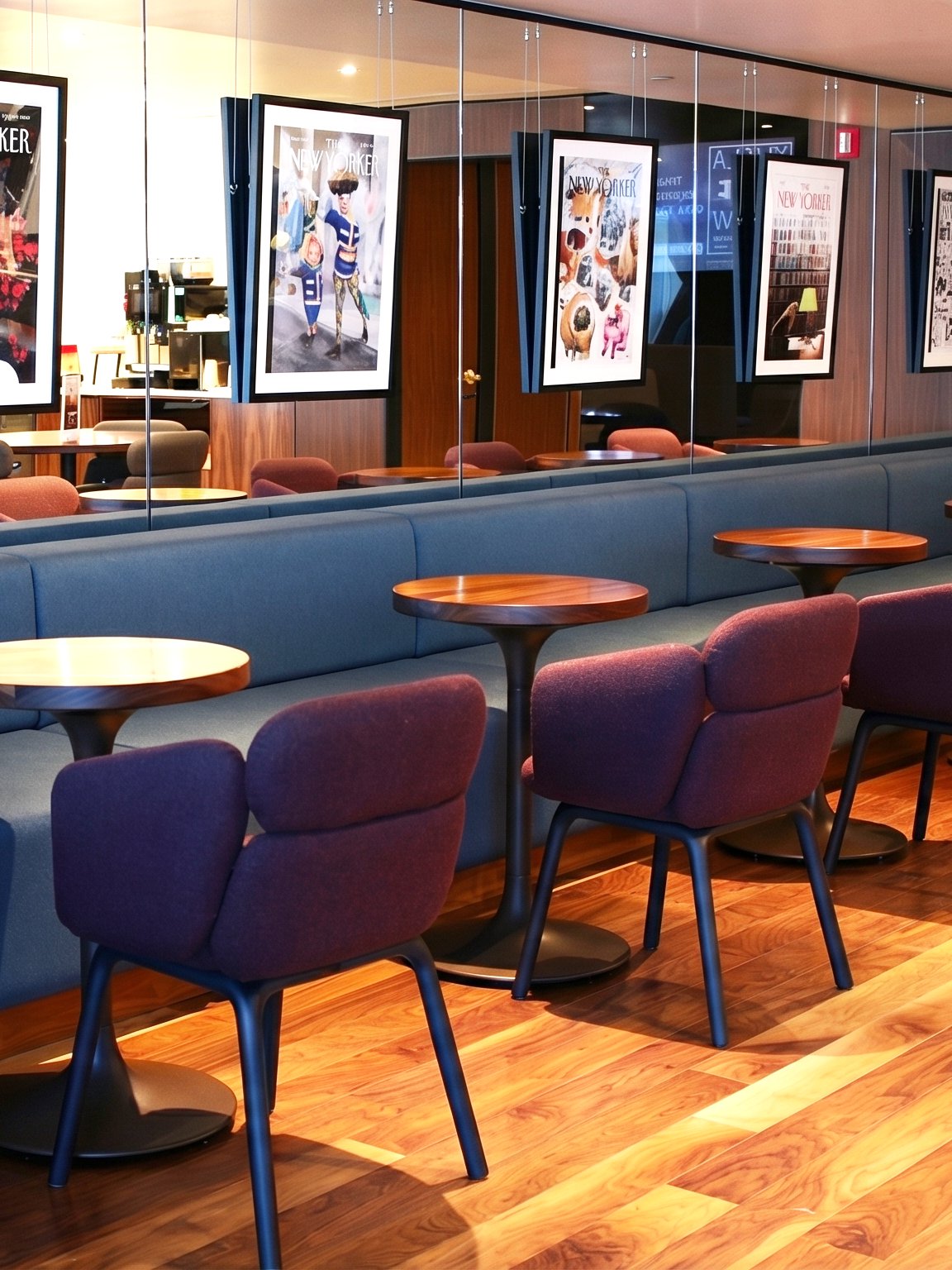 Primeclass Lounge seating with framed artwork at JFK Airport, New York.