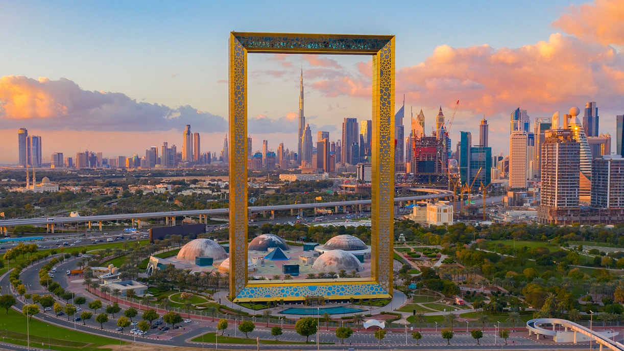 Aerial view of Dubai Frame
