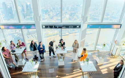 Guests enjoying champagne with a view of London from The Shard.