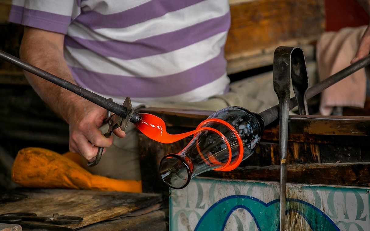 Glassblowing demonstration in Murano, Venice, part of the Museums of the Islands tour.