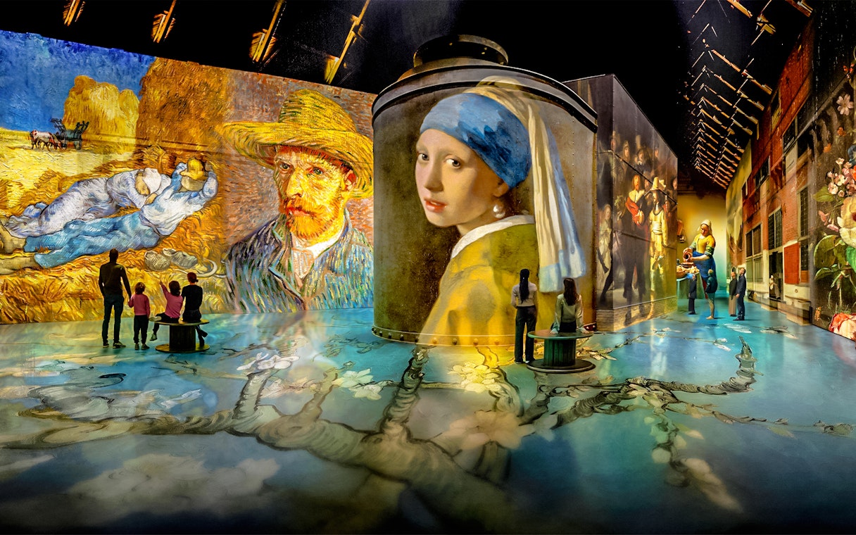 Immersive art projections at Fabrique des Lumières featuring Van Gogh and Vermeer.