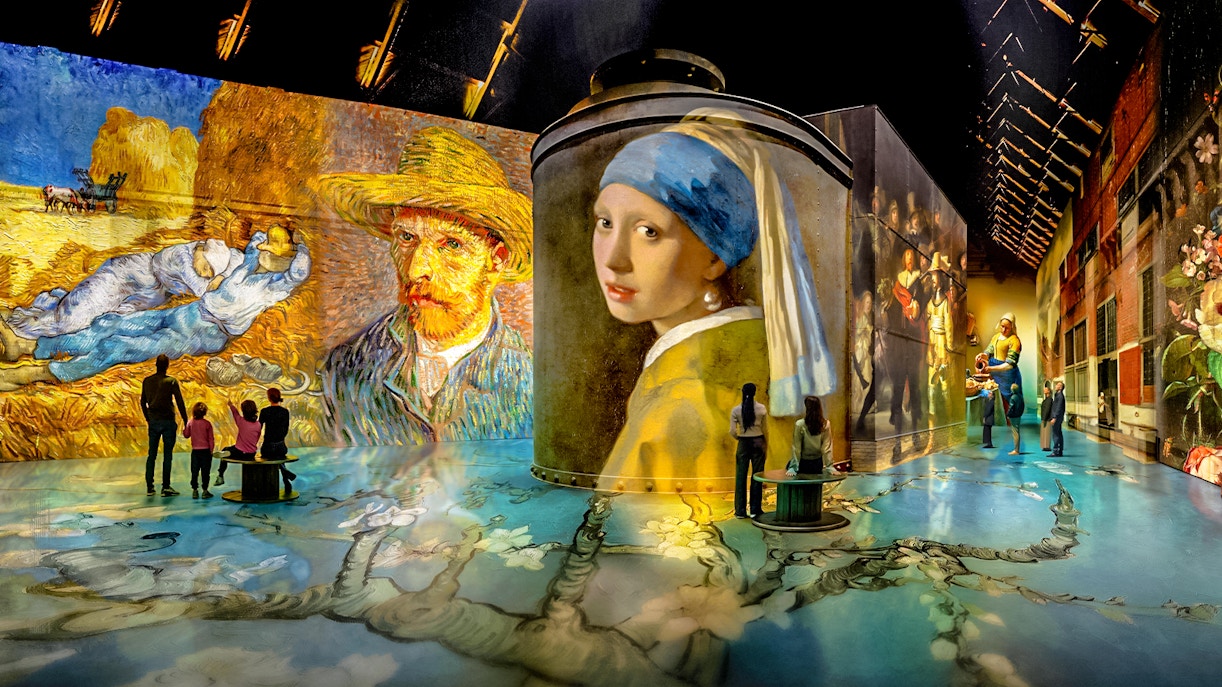 Immersive art projections at Fabrique des Lumières featuring Van Gogh and Vermeer.