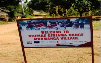 Kijembe Giriama Dance sign at Mwamanga Village entrance, Diani Beach tour.