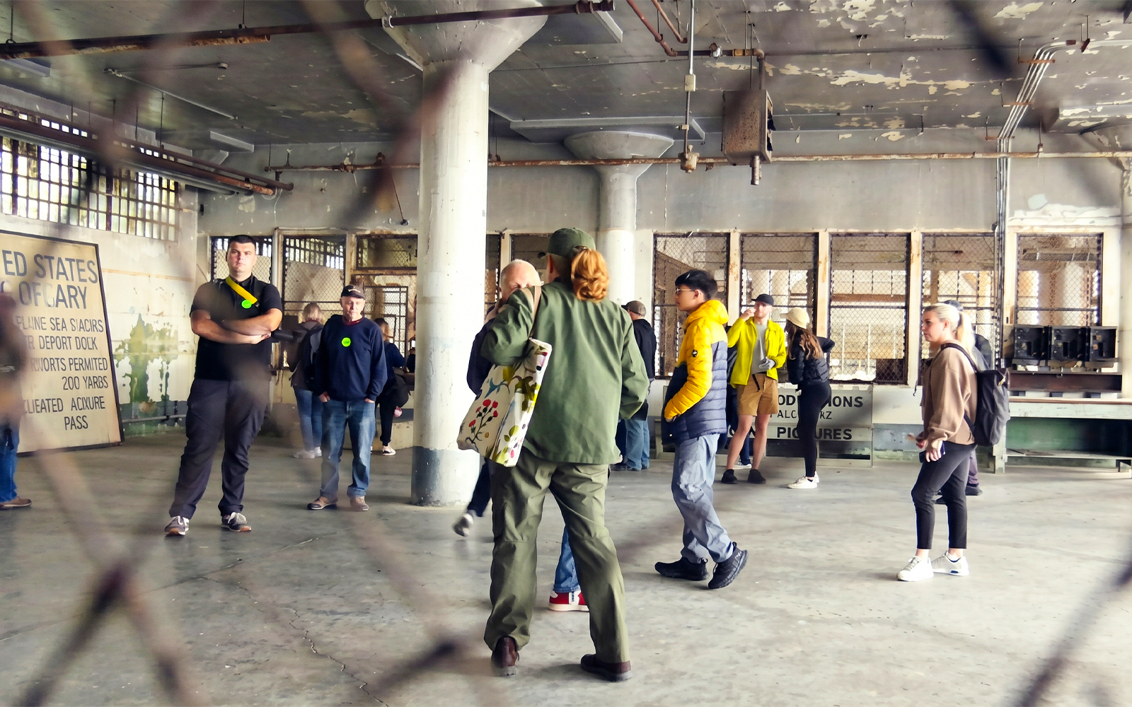 Ranger speaking to visitors during a Behind The Scenes Tour on Alcatraz Island.