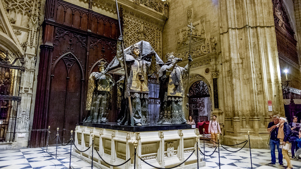 Tomb of Christopher Columbus inside Seville Cathedral, Spain.