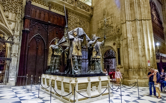 Tomb of Christopher Columbus inside Seville Cathedral, Spain.