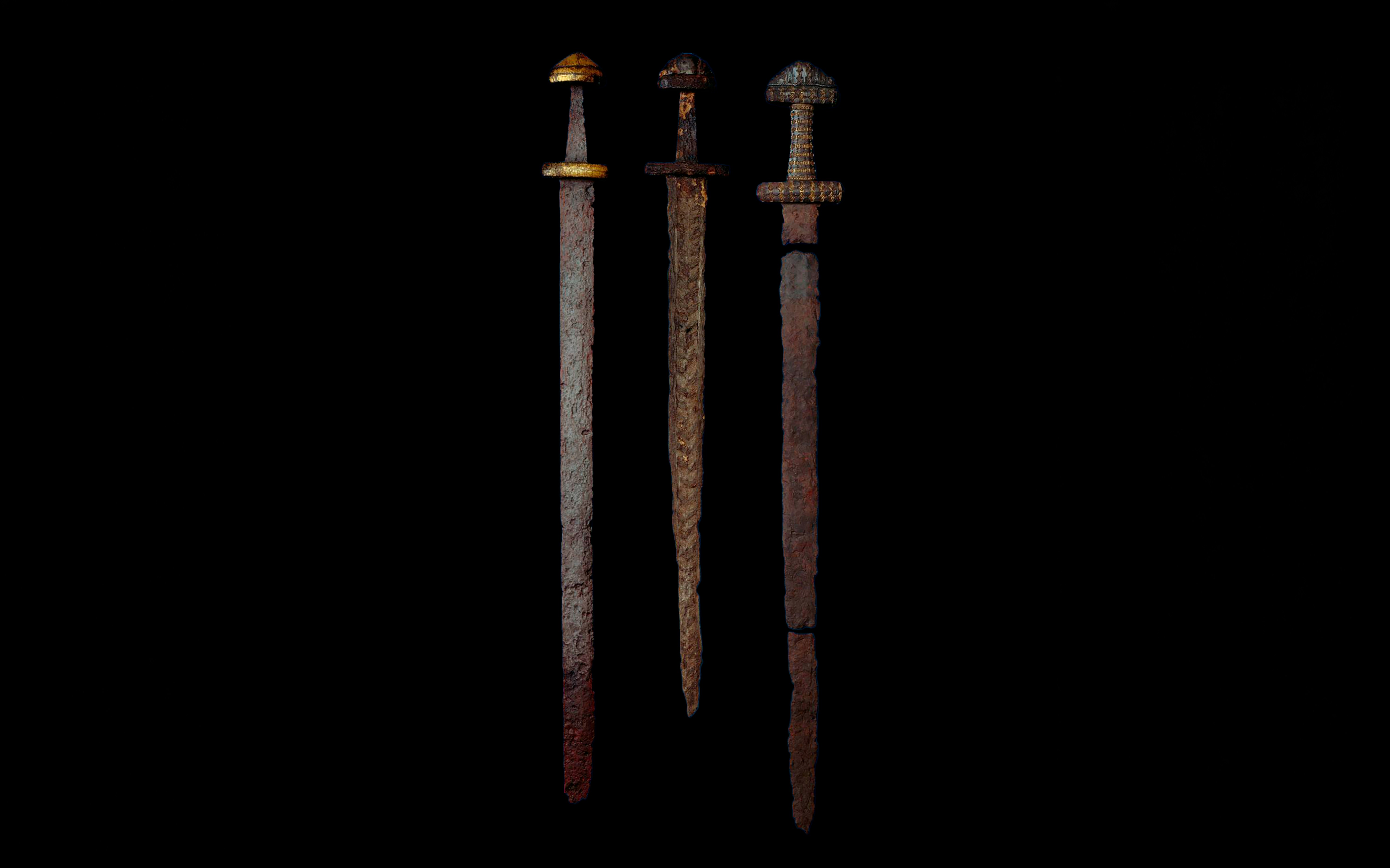 Viking swords displayed at The National Museum of Denmark.