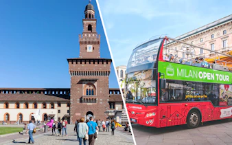 Sforza Castle and Milan Open Tour bus for YesMilano City Pass and 1-Day Hop-On Hop-Off Tour.