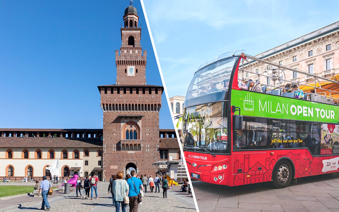 Sforza Castle and Milan Open Tour bus for YesMilano City Pass and 1-Day Hop-On Hop-Off Tour.