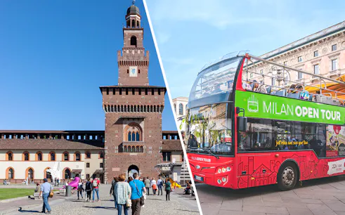 Sforza Castle and Milan Open Tour bus for YesMilano City Pass and 1-Day Hop-On Hop-Off Tour.