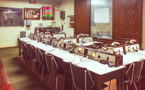 Control room with vintage communication equipment at Nowa Huta Steelworks, Kraków.