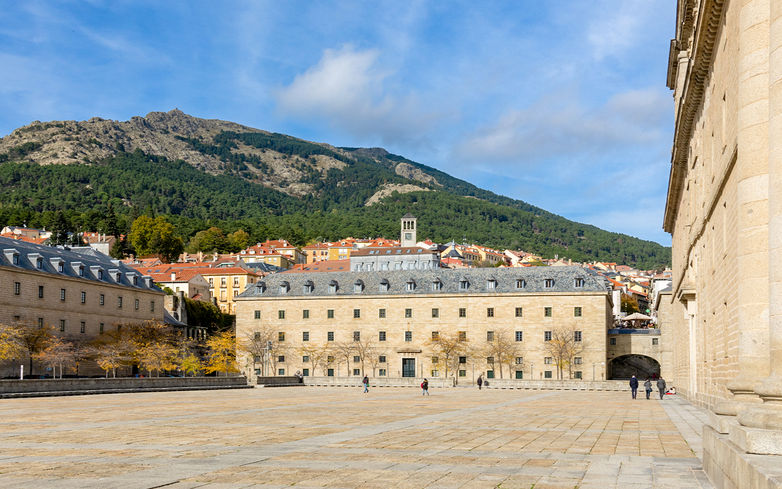 San Lorenzo de El Escorial front entry with open courtyard and historical architecture in Spain.
