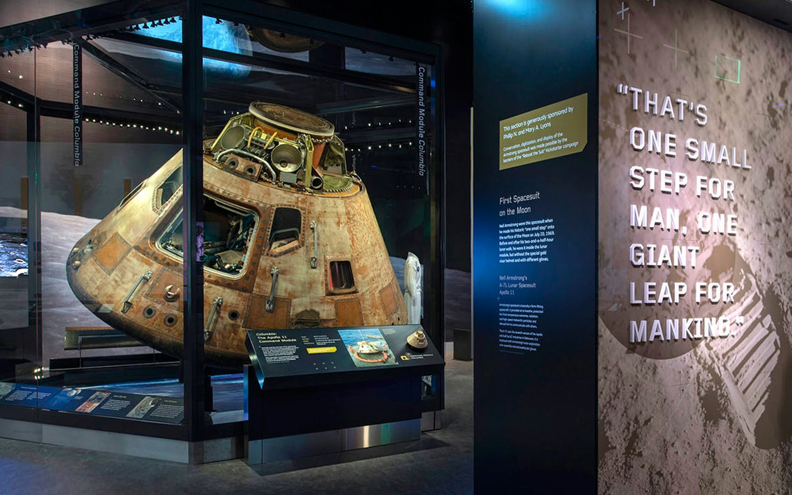 Apollo 11 Command Module Columbia on display at the Smithsonian's National Air and Space Museum, Washington DC.