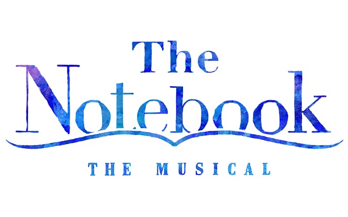The Notebook The Musical logo in blue watercolor text.