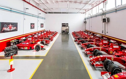 Ferrari race cars lined up at Ferrari Museum, Maranello.