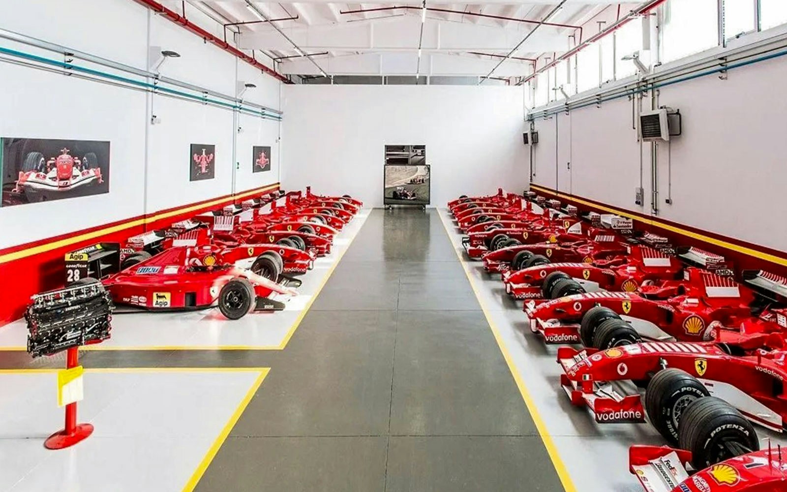 Ferrari race cars lined up at Ferrari Museum, Maranello.