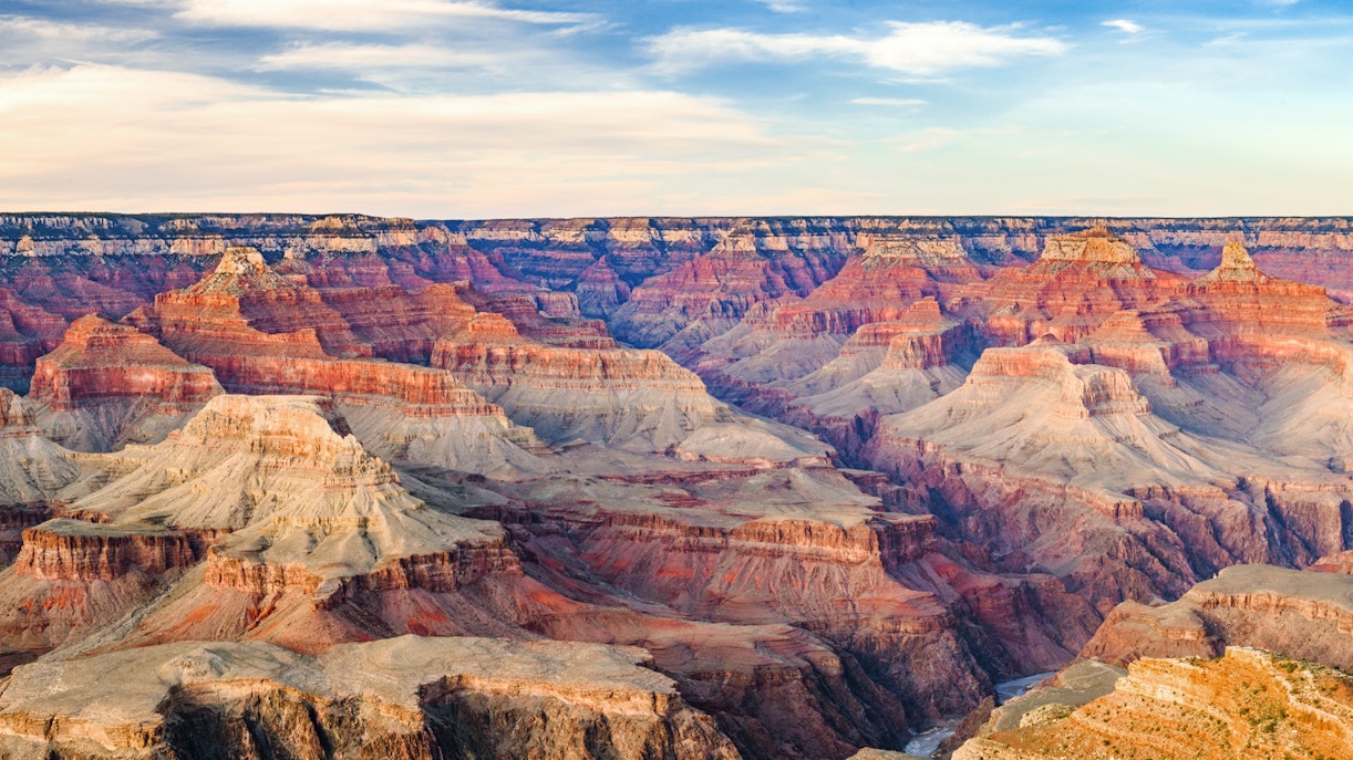 Grand Canyon aerial view with red rock layers, Las Vegas to Grand Canyon West tour.