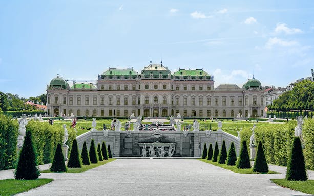 Austrian Gallery Belvedere with gardens and sculptures in Vienna, Austria.