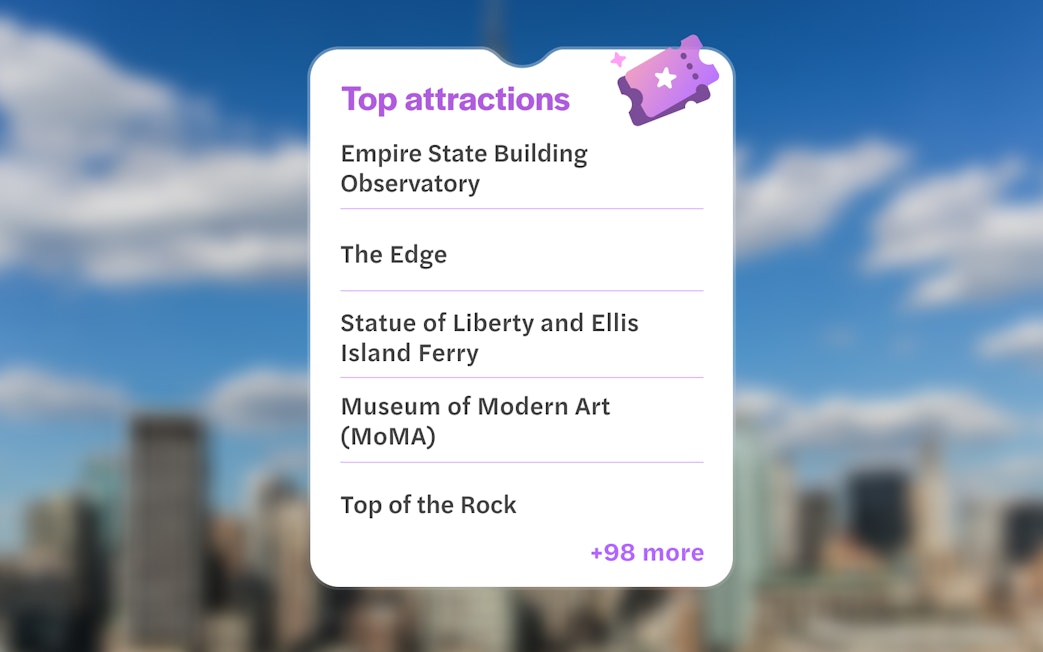 Top attractions in New York City with Go City Pass, including Empire State Building and MoMA.