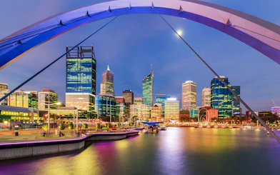 Perth skyline at night from Swan River dinner cruise.