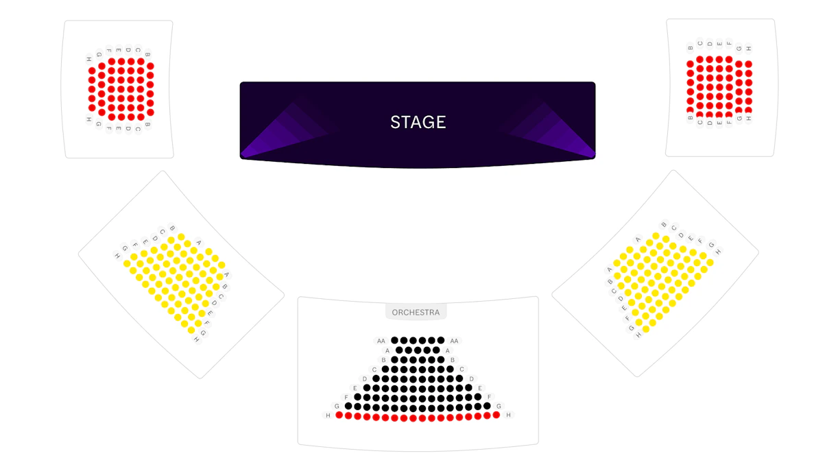 Theater seating chart with stage and orchestra section.