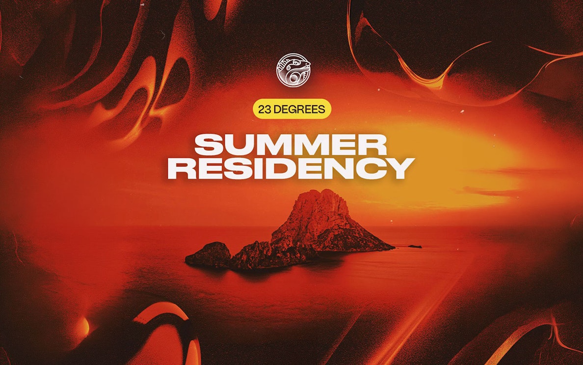 Summer Residency event poster with Es Vedrà island silhouette, Eden Ibiza.