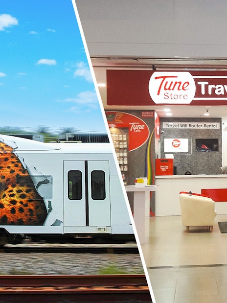 KLIA Express train with leopard design and Tune Store for Malaysia 4G SIM.