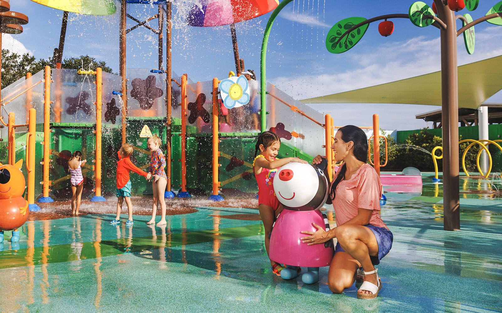 Children playing at the water park in Peppa Pig Theme Park, Florida.