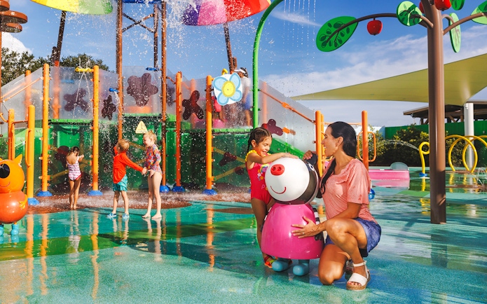 Children playing at the water park in Peppa Pig Theme Park, Florida.