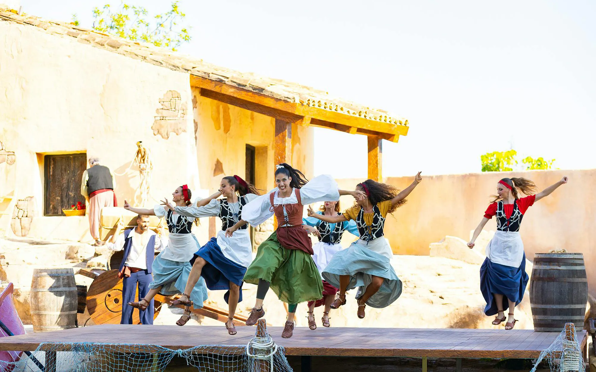 Dancers performing traditional Spanish dance at Terra Mitica theme park, Spain.