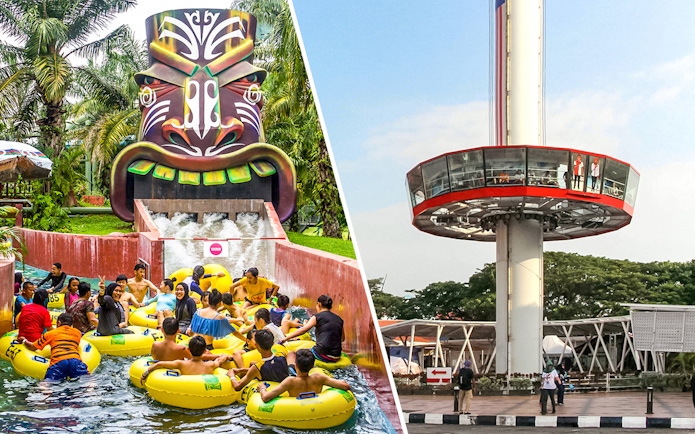 A'Famosa water park ride and Menara Taming Sari observation tower in Melaka.