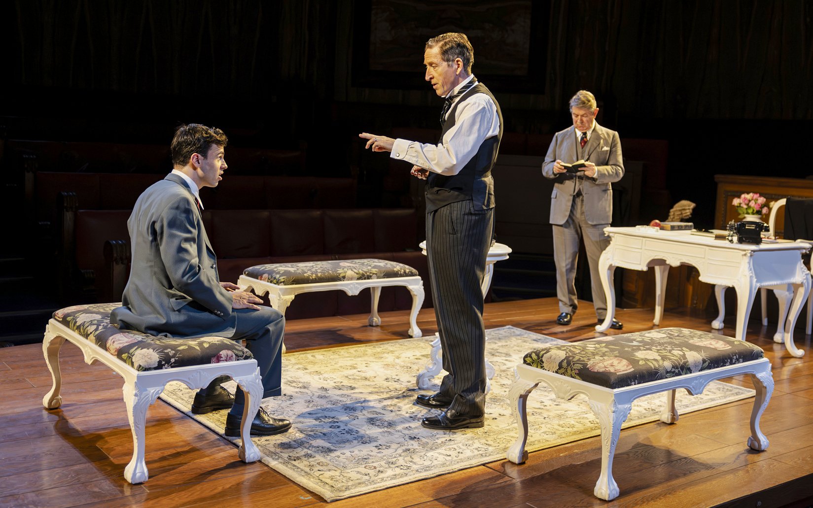 Stage scene from "Witness for the Prosecution" in West End courtroom setting.
